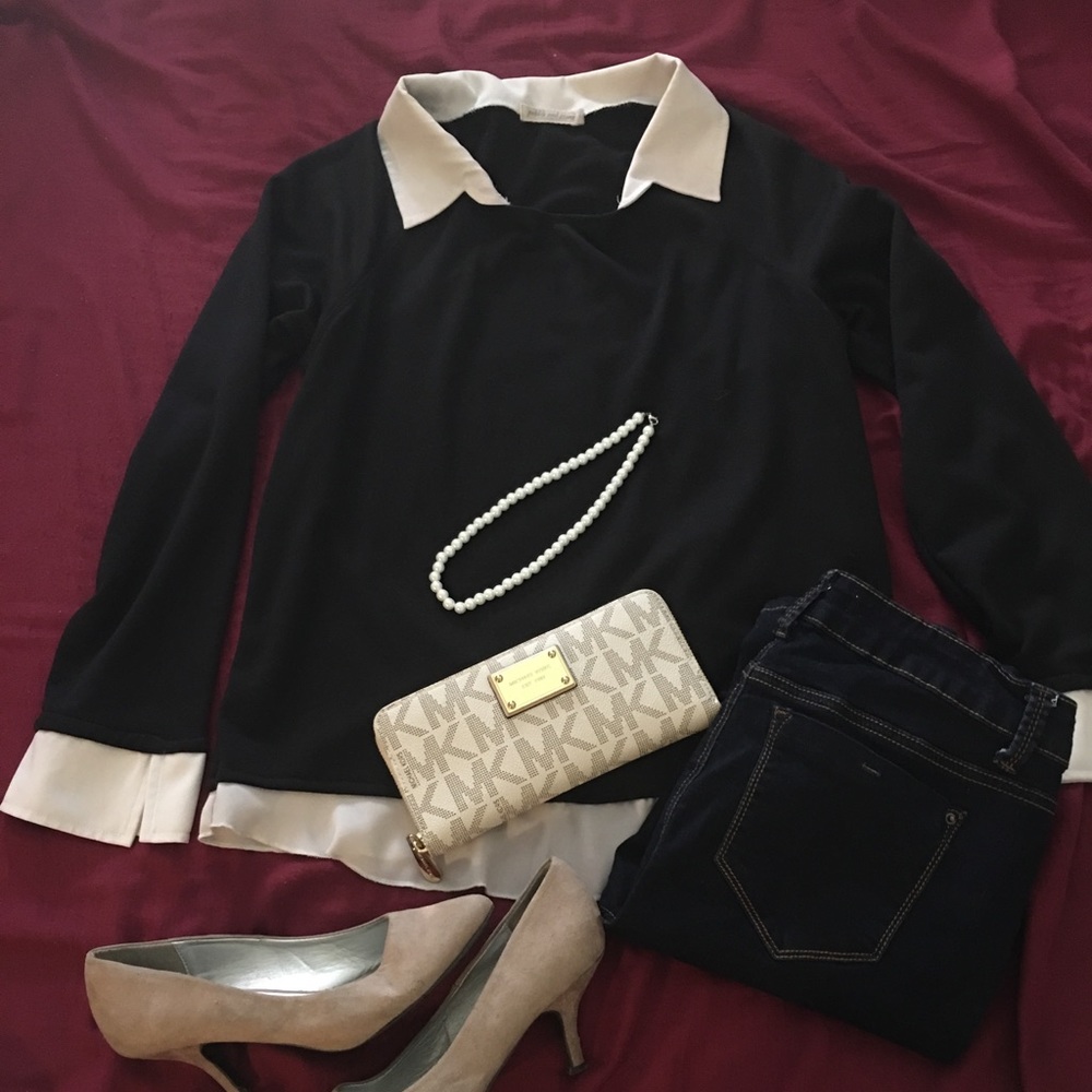 Preppy black and white long sleeve top